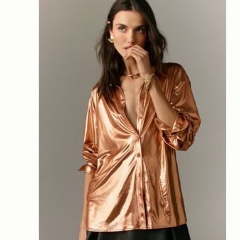 Anthropologie Shimmering Gold Top